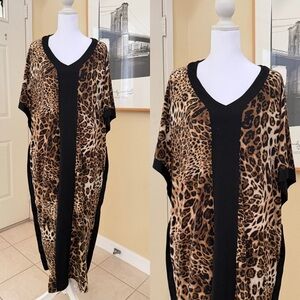 Bloggerlove Leopard Print V-Neck Caftan Dress Size Small